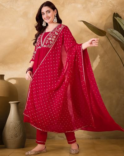 Image of SheWill Kurta Set for Women - Maroon Velvet Zari Sequence Cording Embroidered Kurta with Pant and Cutwork Organza Dupatta