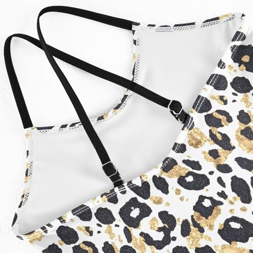 senya Girls Swimsuits One-Piece Swimwear Tie Bathing Suit Beach Summer Round Neck 9-10T Leopard Print Gold Stamping Pattern4