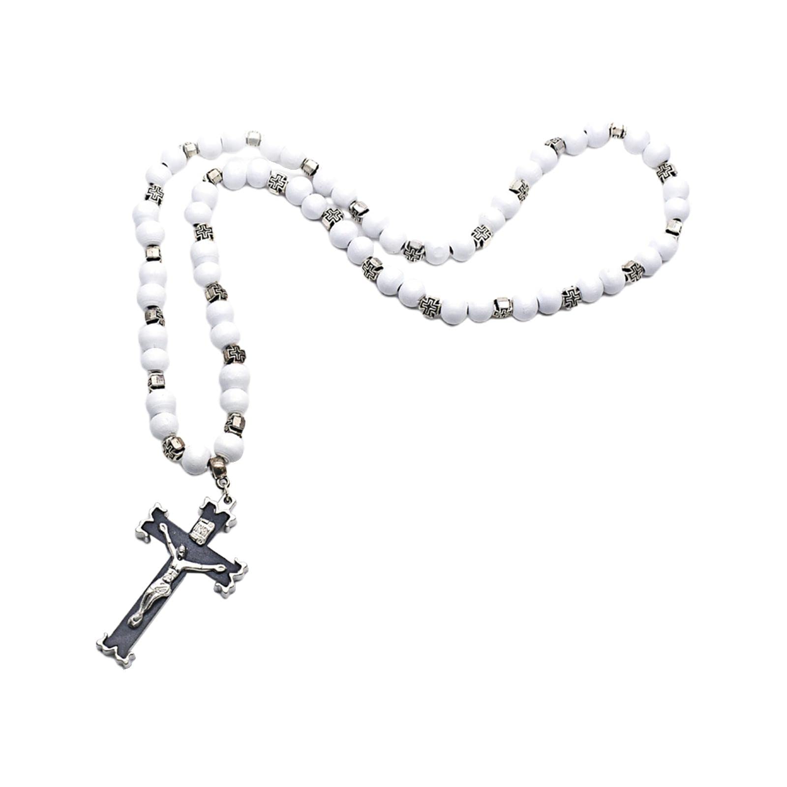 Lr Decor Bazaar Rosary Cross Pendant for Men Women Rosary Prayer Beads Rosary Cross Necklace white Jewelry & Watches | Fashion Jewelry | Necklaces & Pendants