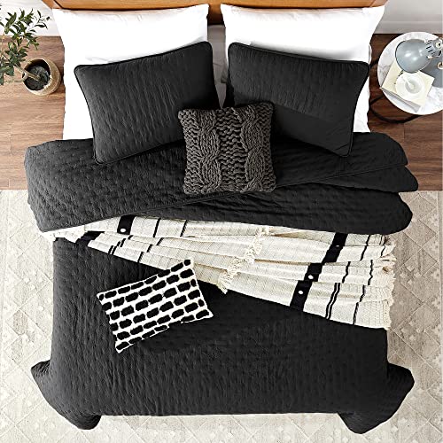 ROARINGWILD Black King Size Quilt Bedding Sets with Pillow Shams, Lightweight Soft Bedspread Coverlet, Quilted Blanket Thin Comforter Bed Cover, All Season, 3 Pieces, 104x90 inches