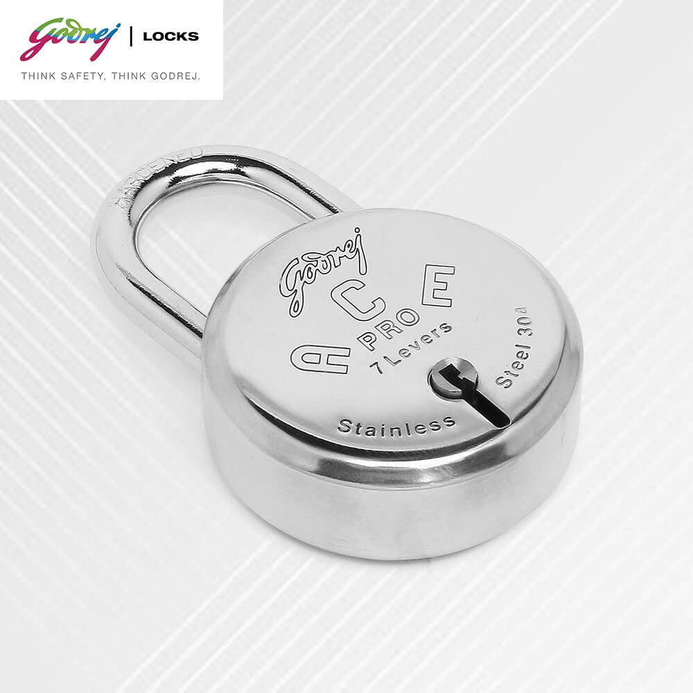 Godrej Ace Pro 7 levers Round Padlock with 3 Keys, Stainless Steel Body Lock for Main Door (Silver, Pack of1) — Amazon image 3