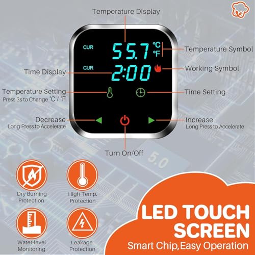 Fornello Sous Vide, display LCD touch, impermeabile, controllo preciso della temperatura per cucina professionale
