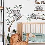 MEFOSS Watercolor Koala on Tree Branch Wall Stickers Large Animal Wall Decals Peel and Stick Kids Baby Bedroom Playroom Nursery Koala Wall Decoration Art
