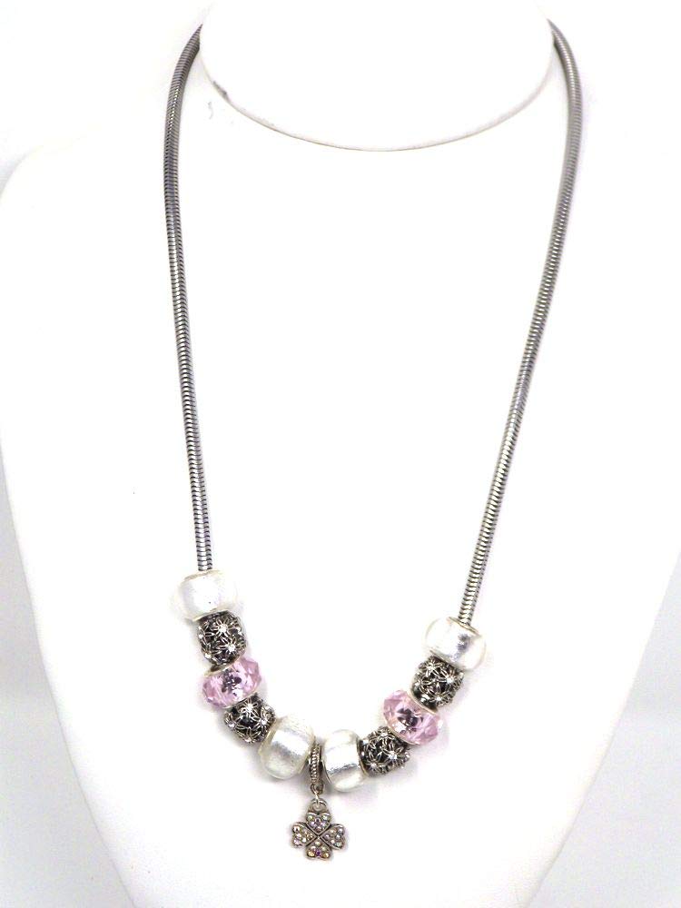 Parure charms mujer de acero inoxidable con collar pulsera y colgante trébol con cristales