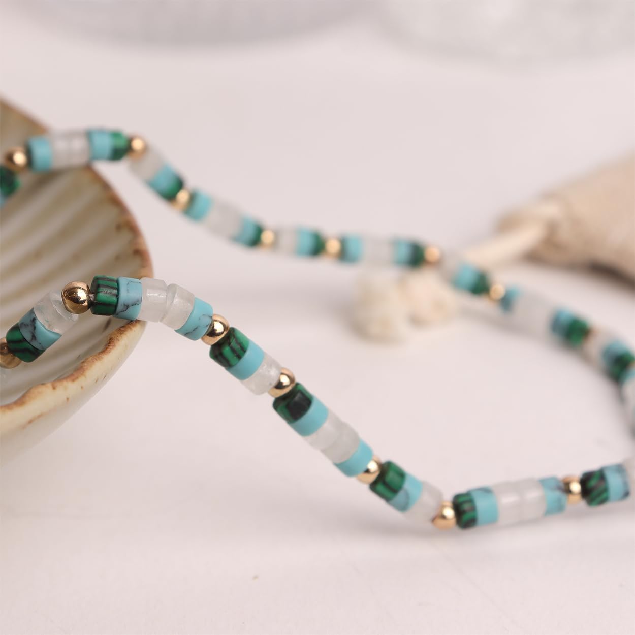 Natural Stone Beaded Long Choker Necklaces for Women – Dainty Boho Handmade Healing Stone Turquoise Malachite Crystal Gemstone Gold Bead Statement Chain Beach Accessories Prom Jewelry Gifts - Image 3