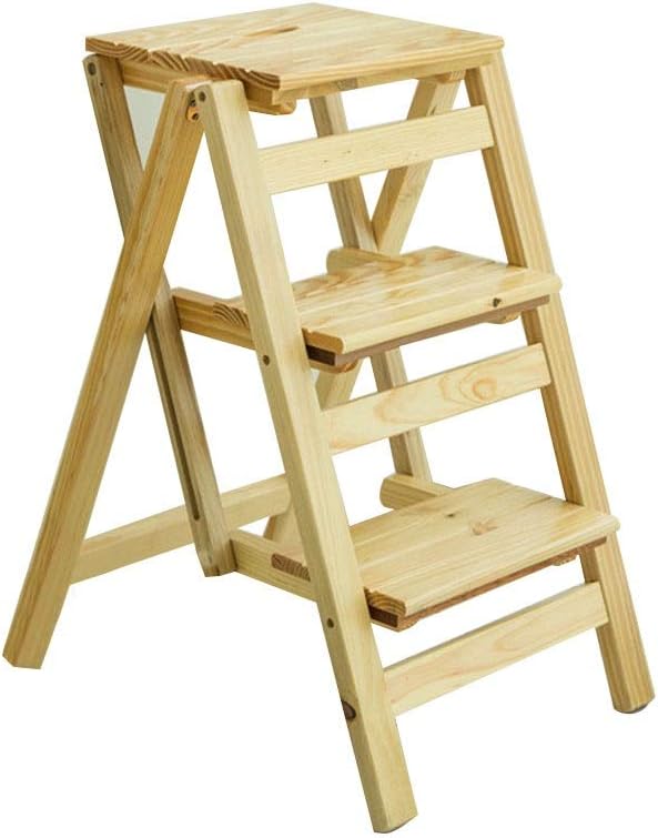 Step Stool Folding Flower Stand, Three-Step Ladder Bedroom Bookshelf Wood Stool Comfortable Footstool Natural Household Ladder/Black/42 X 55 X 66Cm