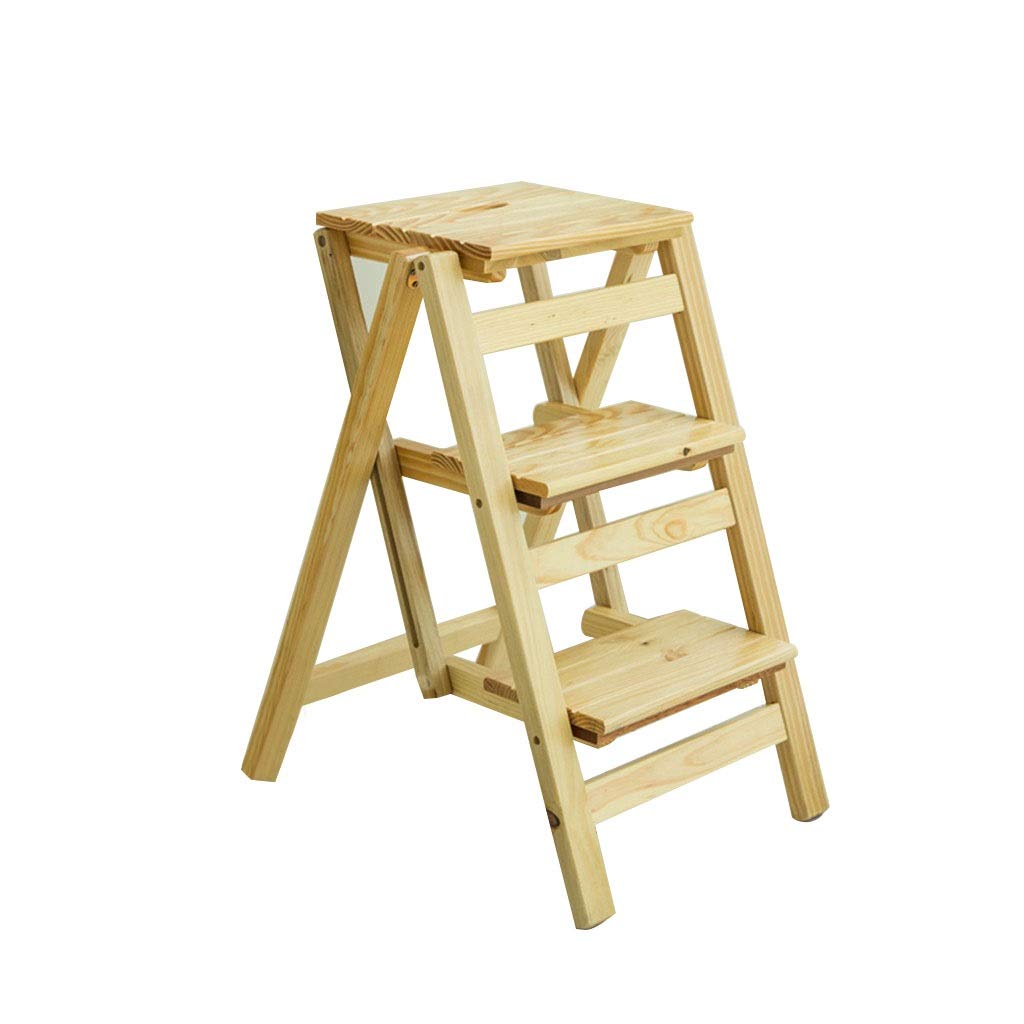 Taburete plegable de madera con tres escalones escalera natural para el hogar de 42 x 55 x 66 cm