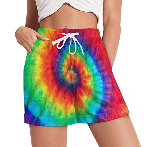 Ysidec Pantalones cortos de pijama para mujer, informales, atléticos, de cintura alta, con cordón, ropa de dormir suave, pantalones casuales S-3XL, Tie Dye Multicolor, S