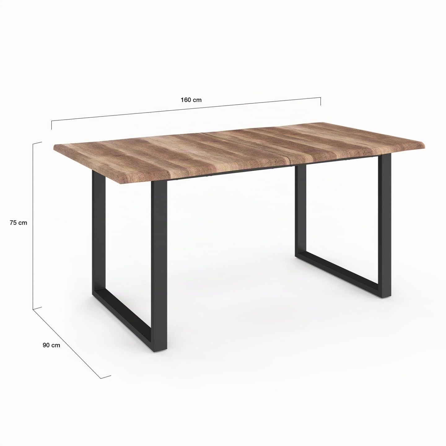 IDMarket - Mesa de comedor rectangular Dakota con 6 personas, patas en forma de U, diseño industrial 160 cm