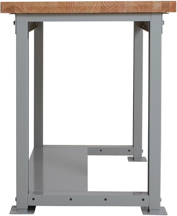 BiGDUG Height Adjustable Workbench - Heavy Duty Workshop Table - 877H x 1215W x 600D mm - Wood Worktop Half Depth Lower Shelf