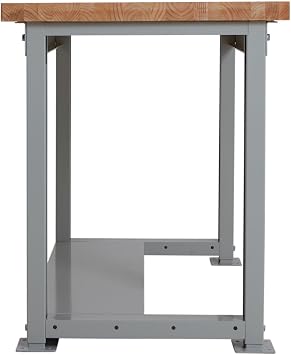 BiGDUG Height Adjustable Workbench - Heavy Duty Workshop Table - 877H x 1215W x 600D mm - Wood Worktop Half Depth Lower Shelf