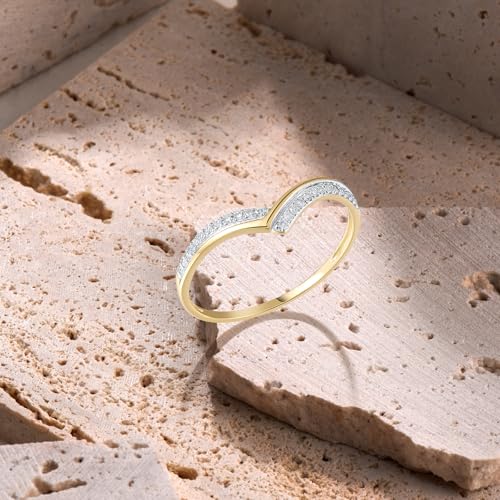 Santuzza 10K Solid Gold Genuine Diamond Dainty Twisted Stacking Ring for Women3