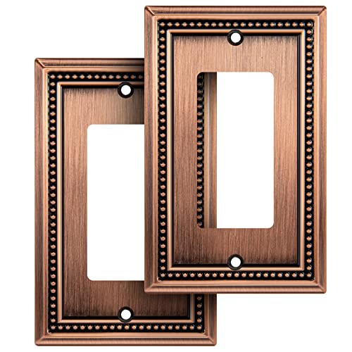 Image of Henne Bery Sunken Pearls Heavy Duty Decorative Wall Plate Switch Plate Outlet Cover (Single Decorator, 2 Pack, Antique Copper)