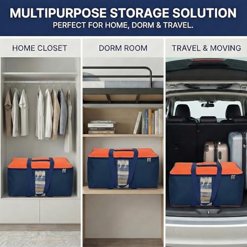 Image of EASY HOME 70 litre Under bed Storage Bags for Clothes | Cloth Storage Organizer with Zip Closure | Wardrobe Bag for Sarees, Quilts & Blankets | Moisture Proof Nylon Cover Bag (54x46x28 cm, Medium)