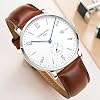 TEINTOP Carnival Automatic Mechanical Men Watch Leather Band Simple Dial White (Brown Calfskin)
