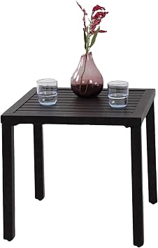 MFSTUDIO Outdoor Small Metal Square Side/End Table, Black | 19" wrought iron bistro coffee small table. All weather furniture for patio, deck, porch, yard.