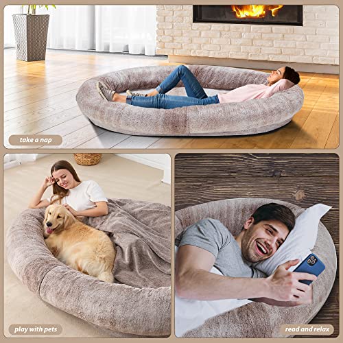 Homguava Large Bean Bag Bed For Humans Beanbag Dog Bed Human-Sized Large Dog Bed For Adults, Pets, 72"X48"X10" Large Size With Plain Color Blanket(Large, Gradient Brown) #TOP3