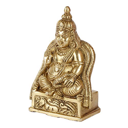 Image of ARTVARKO Brass Idol Lord Kuber Sitting Statue | Murti for Pooja Room, Meditation, Prayer, Business Murti for Prosperity Money Home Decor Locker Safe Tijori