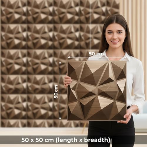 Image of Kayra Decor Wall Panels for Bedroom - PVC Diamond Design, Gold Color 19.7 inch X 19.7 inch (Pack of 12) - Covers 32.34 Sq. Ft.