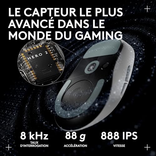 Logitech G Pro X Superlight 2c, Souris de Gaming sans Fil, Souris Pro-Grade compacte 53 g avec 5 Boutons programmables, USB-C, capteur 44K PPP, taux d’Interrogation Jusqu’à 8 kHz, PC/Mac - Noir