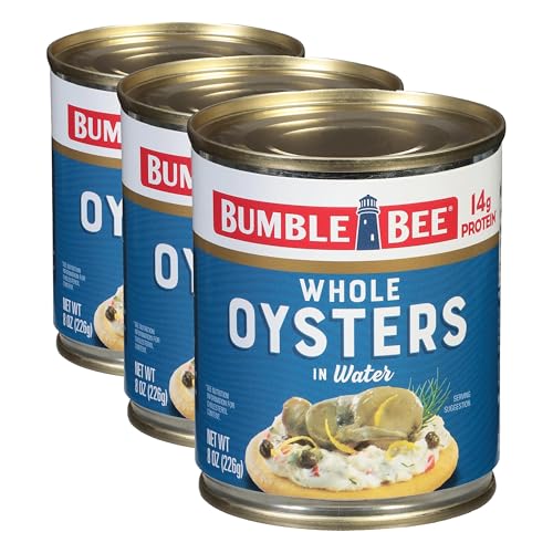 Image of Bumble Bee Premium Select Whole Canned Oysters, 8 oz Can - Ready to Eat - 14g Protein per Serving - Gluten Free (Pack of 3)