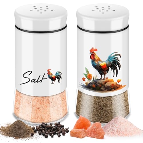 Dorblely Saliera e Pepiera 2 Pezzi Set - 5 Once Saliera in Vetro, Pepe in Acciaio Inossidabile, con Spargispezie Coperchio, per la Casa e la Cucina Stile Classico da Campeggio Ristorante - Gallo