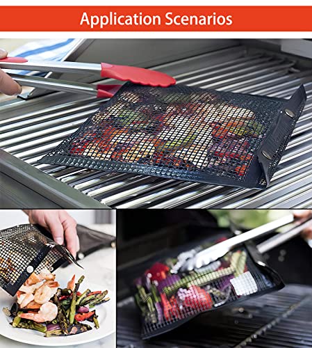 2 Pack Bbq Mesh Grill Bags,10.6 X 8.6 Inch Reusable Grilling Pouches,Non-Stick Barbecue Bags,For Charcoal,Gas,Electric Grills,Smokers,With Silicone Brush #TOP5