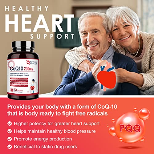Nature Target Coq10-200Mg-Softgels + Pqq With Organic-Olive-Oil - High Absorption-Coenzyme-Q10 - Antioxidant-For-Heart-Health And Immune Support, Energy Production, 120 Servings #TOP3