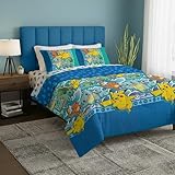 Northwest Pokemon First Starters Full Size Bed in a Bag Set, Pikachu Charmander Squirtle Bulbasaur, Kids Boys Girls Bedding Comforter Sheets