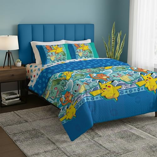 Northwest Pokemon First Starters Full Size Bed in a Bag Set, Pikachu Charmander Squirtle...