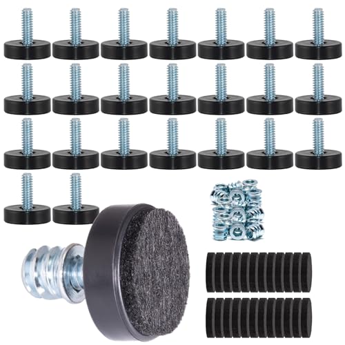 24 Pack 1/4"-20 Thread Leveling Feet with Separate Self-Adhe