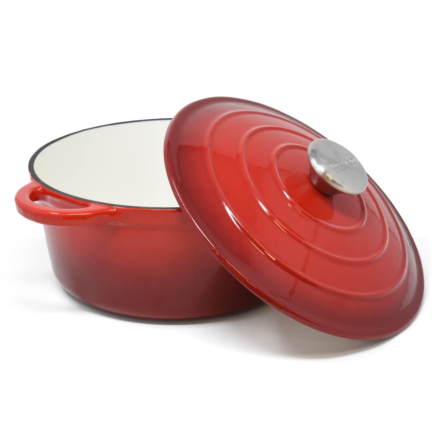 Joeji's Kitchen Casseruola ghisa rossa con coperchio per forno e piano cottura, pentola in ghisa antiaderente, versatile cocotte da 2.7L per stufato e arrosti lenti, pentola pane per forno