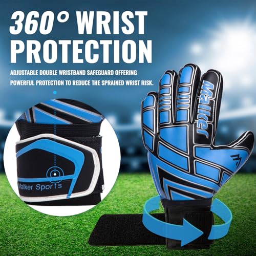 Malker Soccer Goalie Gloves Goalkeeper Gloves with Fingersave and Double Wrist Protection, Strong Grip Goalkeeper Gloves for Youth&Adult Size 8 (Black) - Thumbnail 5