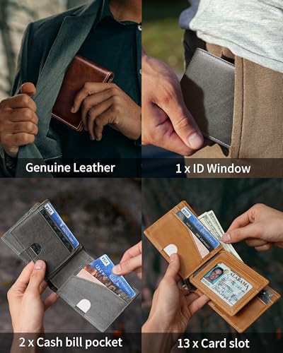Image of Artpaxy Mens Wallet Bifold Genuine Leather RFID Blocking Wallet for Men with 1 ID Windows 13 Card Holders 2 cash pockets 1 Gift Box