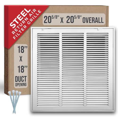Image of Fits 18x18 Duct Opening | Steel Return Air Filter Grille by Handua [Removable Door] for 1-inch Filters | Vent Cover Grill | White | HVAC Cold Air Intake Grille | Out Dim: 20 5 /8 inchW X 20 5 /8 inchH