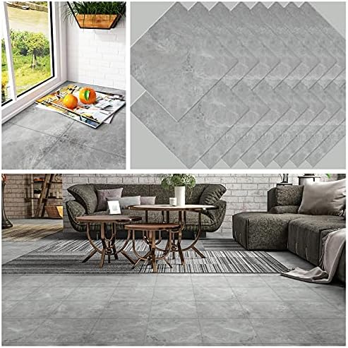 CHICHOME 16-Pack 12x12 Inch Grey Peel and Stick Floor Tile Bathroom Waterproof Marble Vinyl Flooring Tiles Self Adhesive Removable Kitchen Stick Floor Tiles Decorative for Bedroom Basement Floor