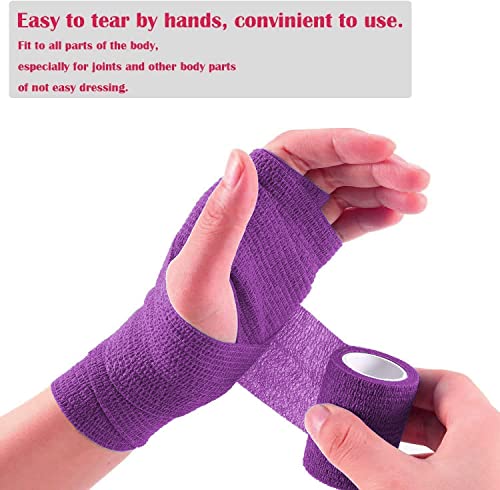 24 Pack Purple Bandage Tape, 2” X 5 Yards Self Adherent Cohesive Wrap Bandages Sretch Athletic Tape Breathable Medical Wrap Gauze First Aid Tape For Sports, Leg, Knee, Ankle, Swelling, Wrist Sprains #TOP6