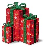 Set of 3 Tall Red Sisal Gift Boxes Lighted Christmas Yard Art Decorations