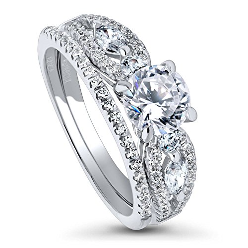 BERRICLE Rhodium Plated Sterling Silver Solitaire Engagement Wedding Ring Set Made with Swarovski Zirconia Round 1.7 CTW Size 6