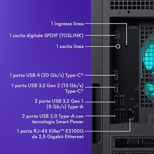 Alienware Aurora Gaming Desktop ACT1250 – Intel Core Ultra 7 265F, Nvidia Geforce Rtx 5060 Ti, 16GB DDR5, 1TB Ssd, Windows 11 Home, USB-C, Pannello Laterale Trasparente, Psu 500W – Basalt Black - 8