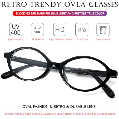 Image of AIEYEZO Small Oval Blue Light Glasses for Women Fashion Retro TR90 Oval Frames Computer Screen Glasses (Black)