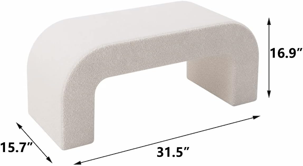 Modern Fuzzy Sherpa Upholstered Ottoman Bench, Entryway Bench, End Bed Bench, Footrest for Bedroom, Living Room, End of Bed, Hallway (31.5")