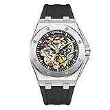 Tiong Sliver Black Mechanical Stainless Steel Silicon Steam Punk Design Automatic Winding Waterproof Watch for Men-Sliver Black