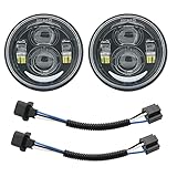 SOYAVISION 2 X Black 4.65' LED Motorcycle Headlights with Daytime Running Light for 2008-2016 Fat Bob FXDF Round Projector Headlamp DRL with H4 To H13 Adapters