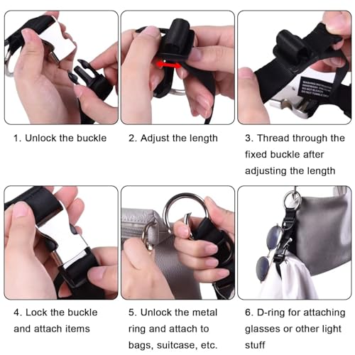 RUNRAYAY 3 Stück Add a Bag Gepäckgurte Jackengreifer, strapazierfähige verstellbare Taschenhakengurte Bungees Reisezubehör, tragen Sie Ihre zusätzlichen Taschen freihändig
