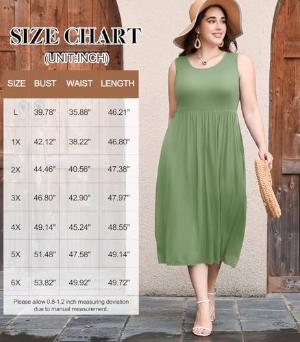 Image of LARACE Women's Plus Size Sleeveless Maxi Dress Casual Crew Neck Pleated Flowy Long Dresses with Pockets L-6XL