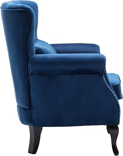 Miniatura 90 de Kmax Silla de club de terciopelo con diseño de trono copetudo de mediados de siglo, asiento acolchado, patas de madera, para el hogar, club, Tela