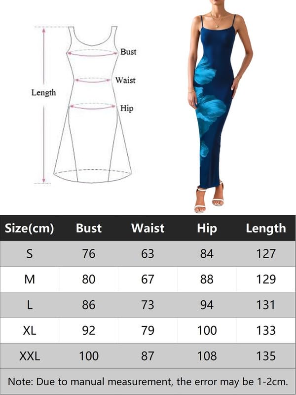 Robe Longue Femme Sexy sans Manches Imprimée Fleurs Robes Moulante Bretelles Spaghetti Col Carré Maxi Robe de Soiree d'Été Elégant Casual Bodycon Robes Dos Nu pour Cocktail Clubbing Fête