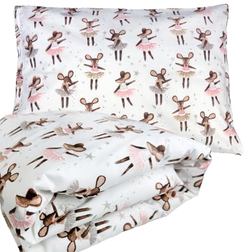 Kinderbettwäsche 90x120 + 40x60 | 100% Baumwolle Weiche & Farbenfrohe Bettwäsche für Babys | Mädchen & Jungs | Hochwertiges Set mit Reißverschluss YKK Kissenbezug | Schönes zartes Muster - Mäuse