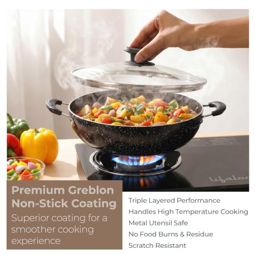 Image of Lifelong Non-Stick Frying Kadai with Glass Lid | 2 Litre & 22 Cm | Induction and Gas Compatible Cookware Kadhai|No Burnt Food |Scratch Resistant for Cooking Curry, Dal, Rice & Biryani(LLKA01, Black)